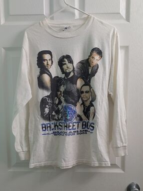 Vintage Y2K Backstreet Boys T Shirt 2001 World Tour Long Sleeve White Tee Size M